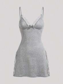 2 Pieces Of Lace Bow Decoration Romantic Side Camisole Vest Pajamas - XXL - 查看 5