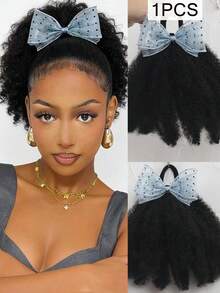1 búi tóc giả kiểu Afro bồng bềnh 8 inch, tóc mềm mại, chất lượng cao, tóc giả tổng hợp Marley Kinky Fluffy với thiết kế co giãn, dành cho nữ. - Màu đen tự nhiên - Xem 14