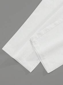 1 Conjunto de ropa básica holgada y ligera para hombre, camisa de manga larga con botones y cuello, color azul claro + pantalones rectos, para verano - Blanco - Ver 8