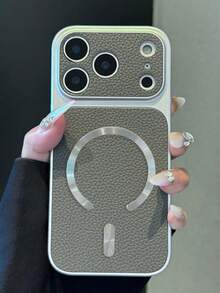 Luxury Litchi Leather Texture CD Pattern Magnetic Wireless Charging Phone Case For IPhone 17 Pro Max, 17 Pro, 16 Pro Max, 15 Pro Max, 14 Pro, 13, 12, Matte Lens Protection Anti-Fall Protective Cover - Grey - View 4