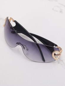 1pc Frameless Metal Heart Decor Y2K Style Fashion Glasses, Suitable For Beach, Party, Gift, Vacation - Mảng màu xám kép, bàn chân đen - Xem 3