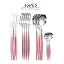 24pcs Pink Handle Stainless Steel Cutlery Set, Modern Tableware Set For 6 People, Including Steak Knife Fork Spoon, Suitable For Household Daily Use, Parties, Weddings - Pink Silver - View 8