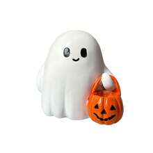 1pc Adorable Resin Smiling Ghost With Pumpkin Bucket - Cute Halloween Tabletop Statue, Ideal For Spooky Autumn Decor, Collectible Room Accent For Halloween Theme, Seasonal Display, Whimsical Design - 1PC - 查看 3