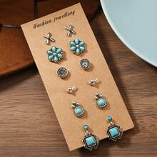 In Stock Bohemian Style Alloy Turquoise Stud Earrings, Unisex - Bohemian Style Earrings - View 6