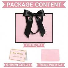 13" Gift Bag With Handles And Bow Ribbon Large Gift Bag With 3 Tissue Paper And 1 Card For Birthdays Baby Showers Wedding Bridal Showers Mother's Day Light Pink - Light Pink - View 3