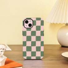 Pink & Green Plaid Retro Grid Minimalist Art Phone Case For IPhone 17 16 15 14 13 12 11 Pro Max - Pink - View 4