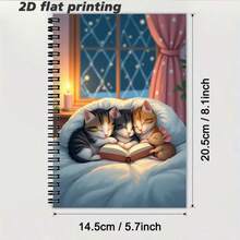 A5尺寸可爱螺旋笔记本，封面插画描绘了三只小猫和一只小老鼠舒适地窝在柔软的靠垫上读书，窗外是白雪皑皑的景色，室内则点缀着摇曳的烛光，营造出温馨愉悦的氛围。内页为横格纸，书写流畅，适合日常记录和自由写作，为生活增添一丝温暖和乐趣，是记录灵感和日常点滴的绝佳选择。 - L - 查看 2