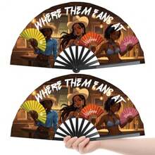 2Pack Where Them Fans At Clack Fan Line Dance Popping Fans Hand Fan Foldable Large Festival Hand Folding Fans 26In - Marrón2 - Ver 1