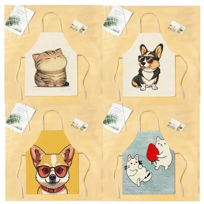 1 pieza Delantal con estampado de mascota lindo, delantal impreso con diseño creativo y divertido, delantal para cocina, limpieza del hogar, delantal creativo para el hogar