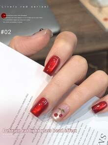 BAOSHIMAN 新款鸽血红宝石猫眼美甲凝胶，磁性玻璃珠饰面，持久可卸UV凝胶指甲油，适用于美甲沙龙和家庭使用 - 彩色 - 查看 5