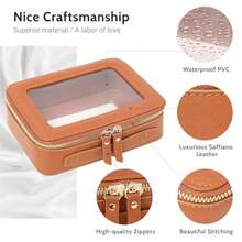 Clear Makeup Bag Travel Toiletry Case for Women Cosmetic Pouch with Zippers Car Storage Organizer for Essentials Brown Medium Classic - Marrón - Ver 4