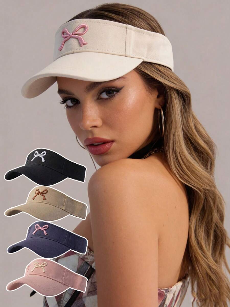 1 chiếc mũ chống nắng mùa hè cho nữ, kiểu dáng dễ thương, thêu nơ, vành rộng, thích hợp cho kỳ nghỉ. - Nhiều màu - Xem 1