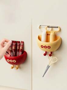 1pc Cartoon Kitchen Fridge Storage Organizer Rack With Hooks - Multicolor - View 6