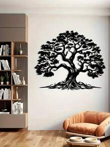 Vintage Tree Of Life Metal Wall Decor - Nature Inspired Original Metal Art, Farmhouse Style Living Room Wall Decor, Indoor Outdoor Nature Theme, Wall Mounted, Home Decor, Room Decor, Birthday Graduation Gift - 黑色 - 查看 1