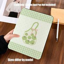 Book Slot Tablet Protective Case, Pencil Slot, Anti-Drop, Slim Full Protection, Precise Cutouts. Classic Black With White Polka Dots Pattern. Fresh Light Green Plaid And Polka Dots Background. Suitable For IPad Mini 4/5/6, 9.7/10.2/10.5/10.9/11/12.9/13 Inch, Pro/Air 4/5/6/7, 10th/11th Gen, And Galaxy Tab A7Lite/A8/A9/A9Plus/S6Lite/S7/S8/S9/S10/S11/FE/Plus Series. - Multicolor - View 3