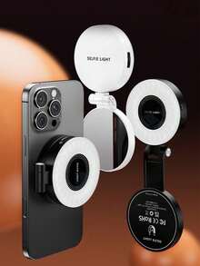 3-In-1 Magnetic Selfie Fill Light With 2.4-Inch Mirror - 3 Adjustable Modes, Rechargeable - Suitable For Photography, Makeup, Vlogging And Video Recording - one-size - View 4