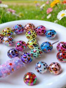 5/10/20/30/50pcs Multi-Color Fashionable Cute Leopard Print Heart Beads, Focal Beads Suitable For DIY Necklace, Bracelet, Earring, Keychain, Phone Strap, Decorative Pen, Couples Gift - Multicolor - View 5