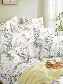 2/3pcs Exquisite Purple Green Plant Pattern Duvet Cover Set (Filling Not Included), Suitable For All Seasons, Soft And Comfortable. (1pc*Duvet Cover + 2/3pcs*Pillowcases, Pillow Inserts Not Included). Soft Dual-Color Design Bedding Set, Suitable For Bedroom And Guest Room, Suitable For Large/Medium/Small Double Bed Sizes. Breathable Soft Microfiber Bedding, Durable And Easy To Care For. - Pastel Green - View 5