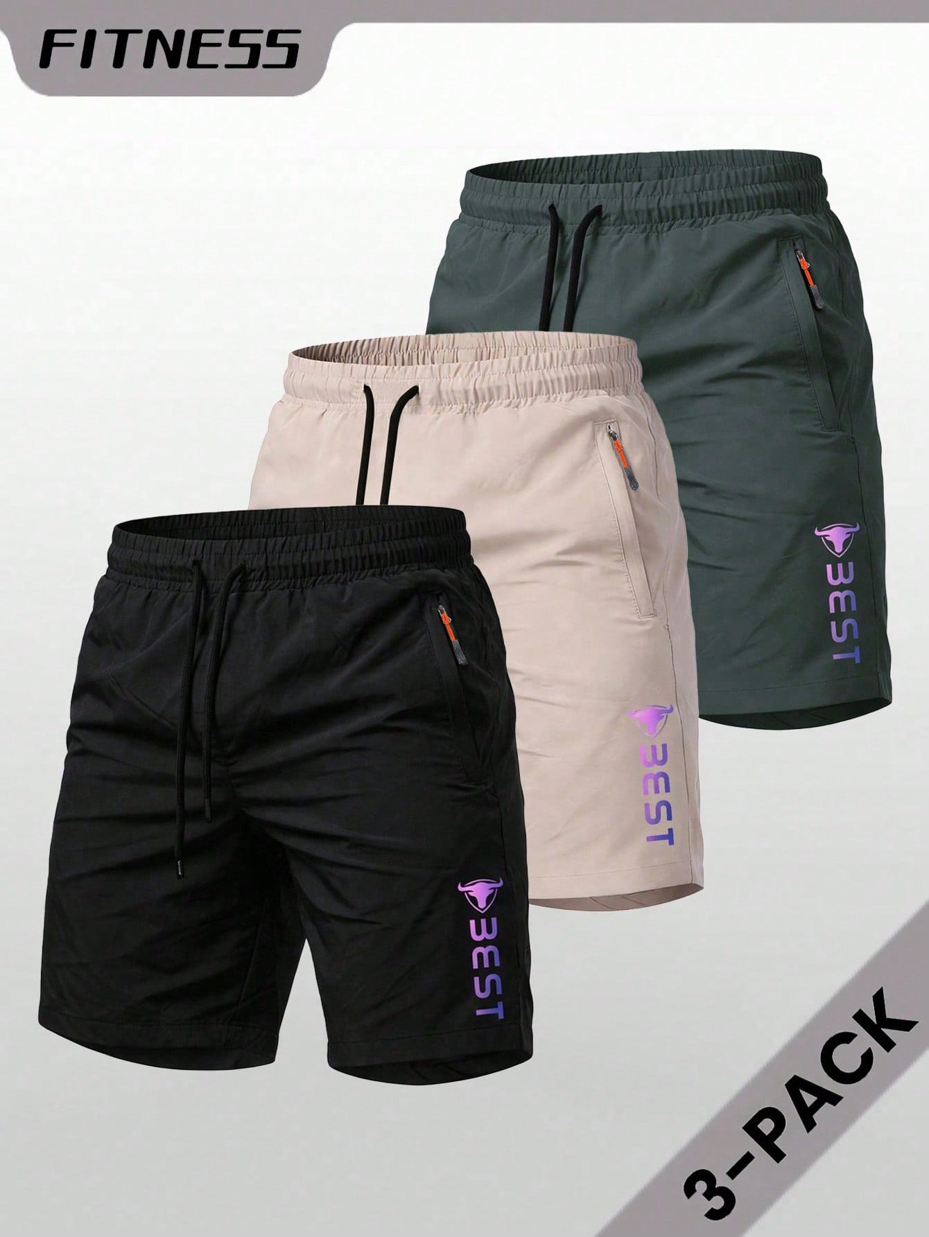 3 قطع شورتات برمودا صيفية كاجوال مطبوعة للرجال، طق...