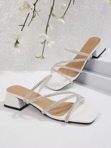 Giày sandal đế dày đính đá kiểu Pháp, thiết kế mùa hè mới với quai mảnh, giúp thon gọn, thời trang, đa năng, thanh lịch. - trắng - Xem 4