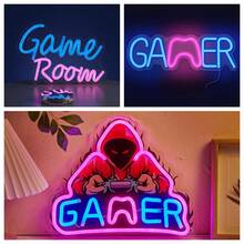 1pc Gaming Neon Light Sign, Game Room Decor Neon Light, USB Powered, Boys Bedroom Gaming Cave Decoration, Teen Boys Christmas Birthday Gaming Gift - Multicolor - View 1
