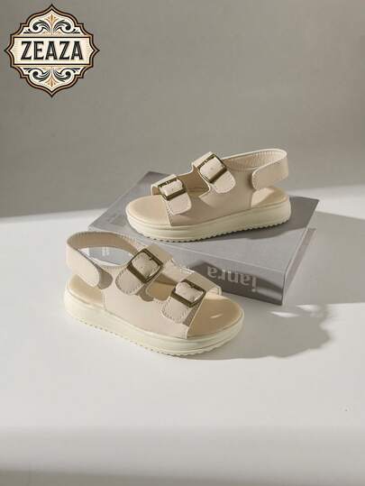 Retro British Style Children's Sandals, Double Buckle Non-Slip Soft Sole, Breathable Toddler Walking Shoes, Breathable, Lightweight Thick Sole, Open Toe, Beach Shoes
