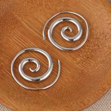 Unisex Simple Spiral Hoop Earrings - Silver - View 3