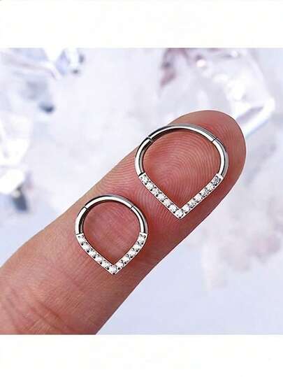 1pc F136 Titanium Steel Diamond Inlaid Teardrop Earring. Piercing Jewelry Earring/Nose Ring/Lip Ring, Gold Earring.