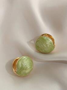 1 Pair Copper Material Fashion Petite Personalized Elegant Versatile Green Drip Oil Ball Stud Earrings, Suitable For Women's Daily, Festival, Vacation Wear - Geometric Sphere - View 1