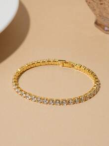 Bộ 3 vòng tay bằng thép không gỉ mạ vàng 18K đính đá Zirconia, bộ vòng tay thời trang dành cho nữ, thích hợp để đeo hàng ngày và làm quà tặng dịp lễ. - Vàng 2 - Xem 6