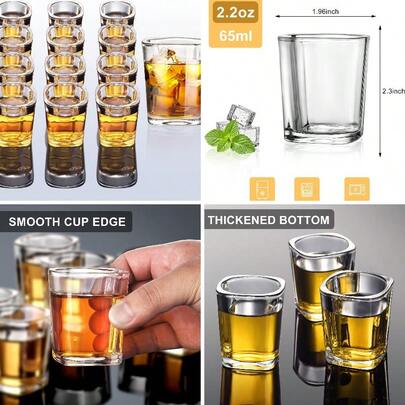 12 Pack Heavy Base Shot Glasses Set, 2.2 Oz Tequila Square Shot Glass Bulk, Espresso Shot Glass Vodka, Whiskey, Tequila, Espressos, Spirits Liquors
