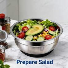 Bộ 1/5 món, bát trộn salad có nắp, bát đựng trái cây, bộ bát trộn, phụ kiện nhà bếp, bát trộn salad bằng thép không gỉ với đế silicon và thảm chống trượt, thích hợp để bảo quản thực phẩm, chuẩn bị bữa ăn, làm salad, dụng cụ nhà bếp. - màu đen - Xem 9