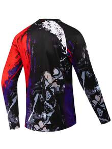 TELEYI Men's Red Purple Splash Ink Racer Letter Print Long Sleeve MTB Motocross Jersey Quick Dry Mesh Downhill Off-Road Bike Racing Athletic Top Sports - Black - View 2