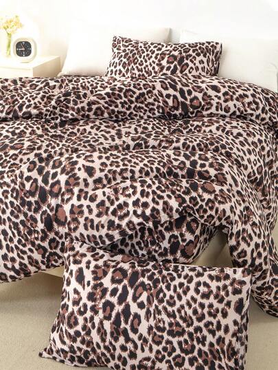 3pcs Leopard Print Bedding Set, Soft & Skin-Friendly Bed Linens Set, Includes 1 Duvet Cover & 2 Pillow Shams
