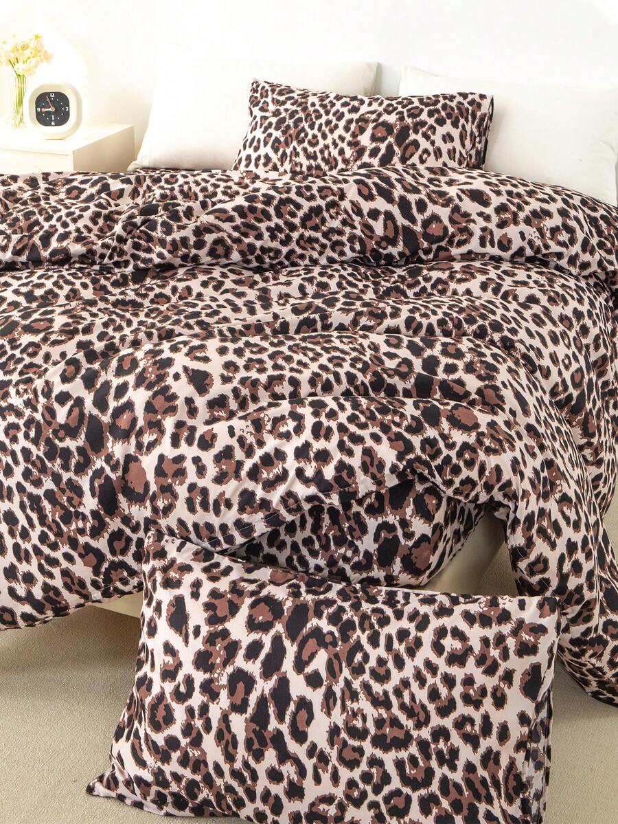 3pcs Leopard Print Bedding Set, Soft & Skin-Friendly Bed Linens Set, Includes 1 Duvet Cover & 2 Pillow Shams - Multicolor - View 1