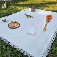 Portable Thickened Picnic Blanket, White Camping Blanket, Beach Towel, Sofa Cover, Outdoor Garden Tent Mat, Waterproof & Warm, Suitable For Home Decor, Photo Shooting, Tear-Resistant, Leisure Mat, Tablecloth, Wall Hanging - White - 查看 12