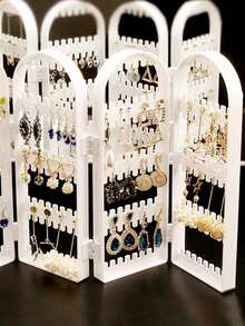 One Earring Display Stand, Foldable Jewelry Necklace Box Organizer - White - View 3