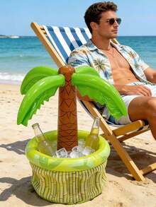 Inflatable Hawaiian Coconut Tree Beer Cooler - Green & Yellow Tropical Pool Party Decor, Summer Coconut Tree Oversized Pvc Inflatable Ice Bucket, Outdoor Swimming Pool Party Beer And Beverage Bucket Party Decoration,Durable Pvc Drink Bucket With Ice Capacity Birthday Celebrations, Beach Accessory, Hibiscus Pattern, Textured Surface - View 8