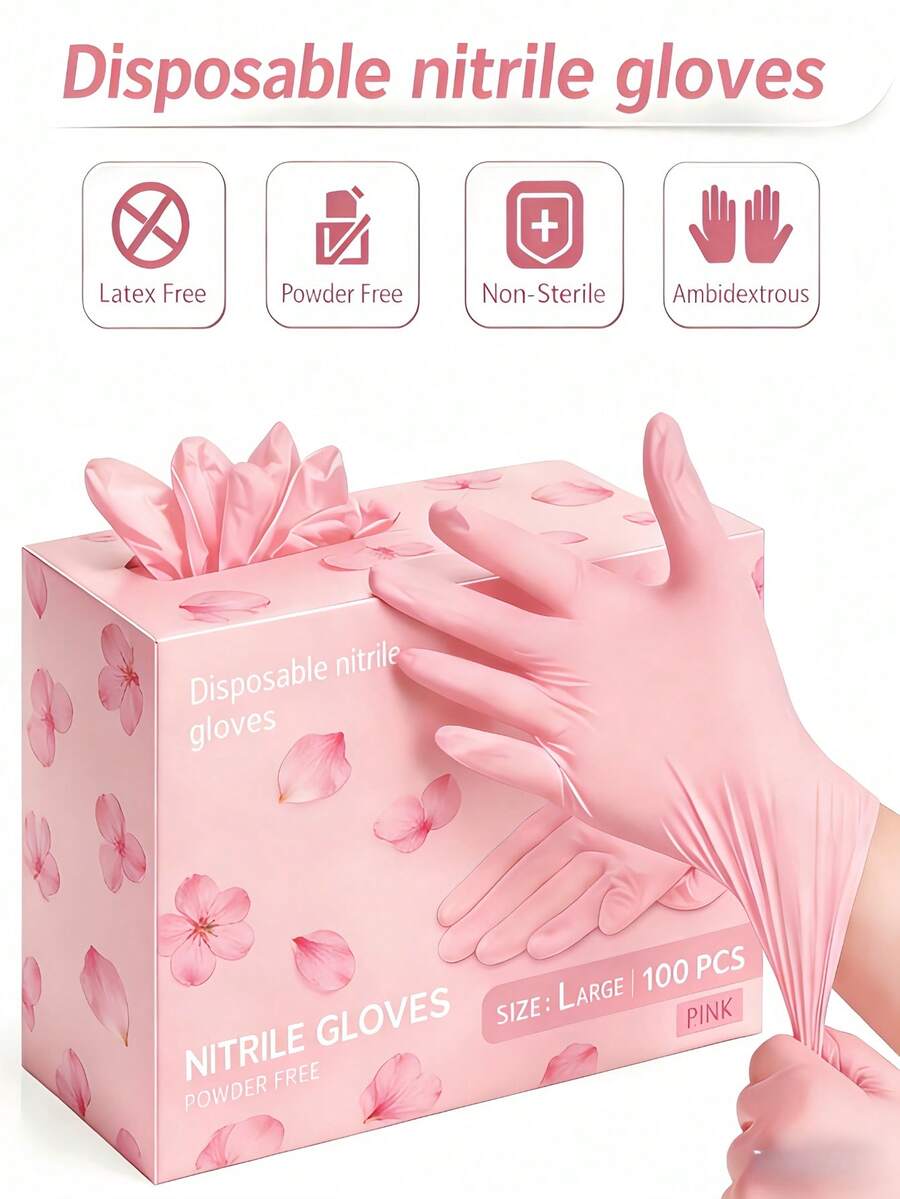 100/50 piezas Guantes desechables de nitrilo, color rosa claro, guantes de limpieza doméstica duraderos, adecuados para cocina, baño, limpieza, mudanza, tatuaje, belleza, tinte de cabello, mascotas, salón de belleza, productos de limpieza, herramientas del hogar, etc.