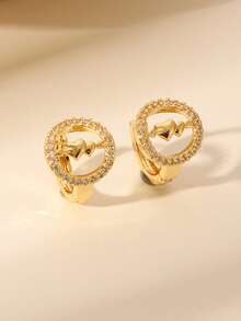 1 par de pendientes decorados con circonita dorada, adecuados para mujeres y niñas, se pueden usar como regalo de boda o para una cita - Dorado - Ver 2