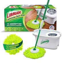 L2ozm0hg Libman Lightning Spin Mop System Plus 3 Refill Head Mop And Bucket With Wringer Set Floor Mop Spin Mop Libman Mop Mops For Floor Cleaning Hardwood Floor Mop 4 Total Mop Heads Included - Trắng - Xem 1