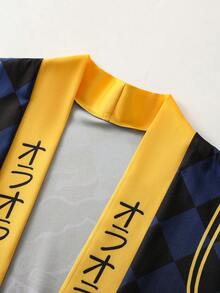 Retro 3/4 Sleeve Robe, Loose Fit Sunscreen Jacket, Unisex Casual Kimono Cardigan - Black - View 5