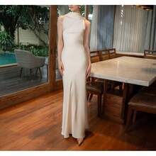 Women's 2026 French Style Elegant Satin Long Formal Gown, Evening Cocktail Party Dress - 棕色 - 查看 5