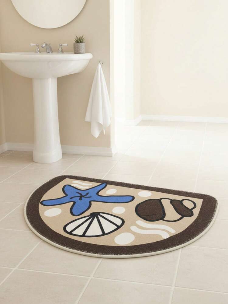 1pc Lovely Cartoon Starfish & Shell Semi-Circle Rug - Minimalist Oceanic Plush Bedside Mat, Suitable For Bedroom, Dining Room, Easy To Clean Carpet, Suitable For Office, Bedroom Decor, Room Decor, Small Rug, Blanket - A - View 8
