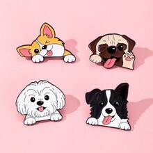 1pc Creative Cute Dog Brooch, Corgi, Border Collie, Pug, Shih Tzu Shaped Fashion Accessory, Personalized Zinc Alloy Badge - Multicolor - View 3