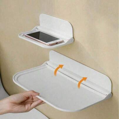 1pc Foldable Wall Mount Shelf, Bathroom Storage Rack, Bathroom Toilet Bedside Phone Holder, No Drill Dorm Storage Rack, WiFi Router Holder Bathroom