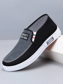 黑色春季新款男士乐福鞋 正式布鞋 一脚蹬透气防滑休闲帆布鞋 - 黑色 - 查看 1