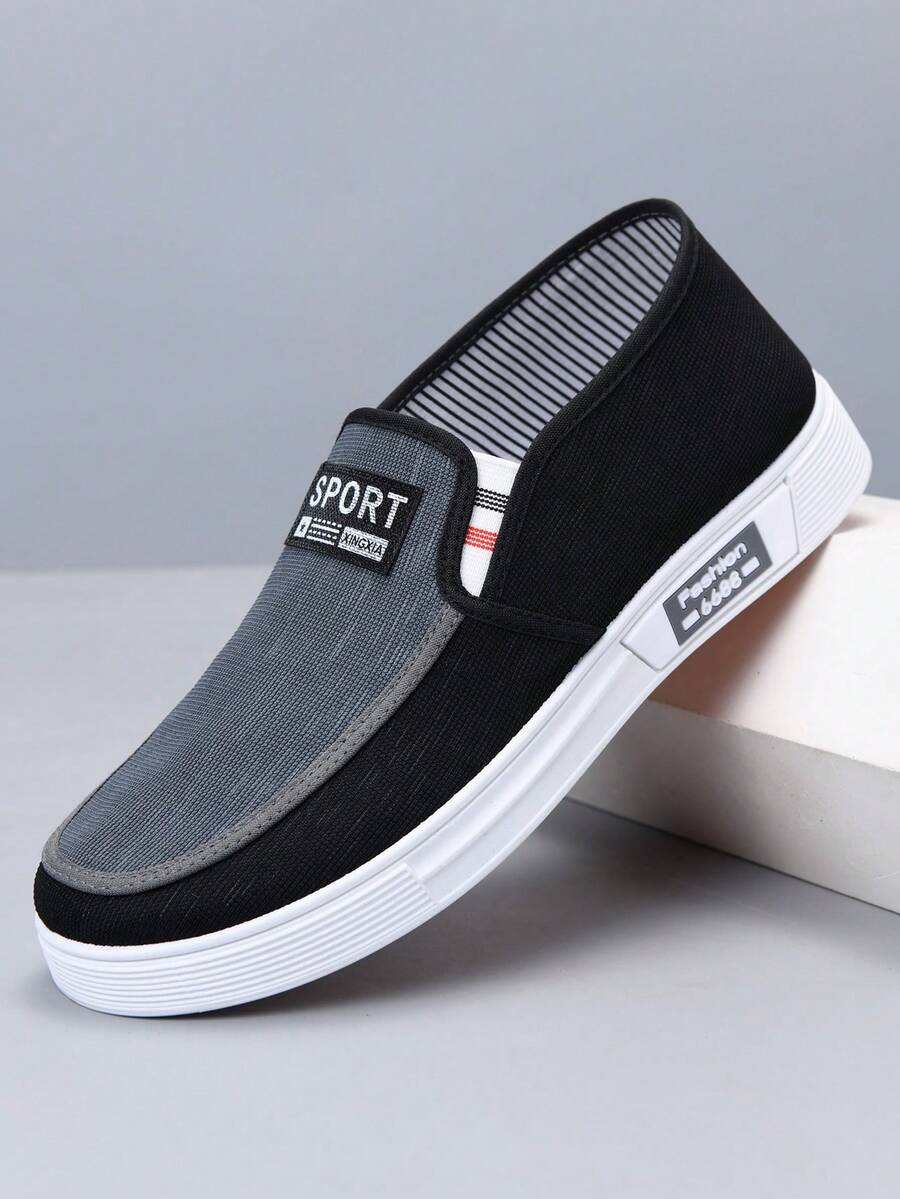 黑色春季新款男士乐福鞋 正式布鞋 一脚蹬透气防滑休闲帆布鞋 - 黑色 - 查看 1