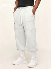 AHTELB Herren Outdoor Sporthose, lässige gerade Hose, Kordelzugdesign, bedruckte Taschen, mehrtaschige lässige gerade Hose, geeignet für Outdoor-Lässig und Sportbekleidung - Hellgrau - Übersicht 4