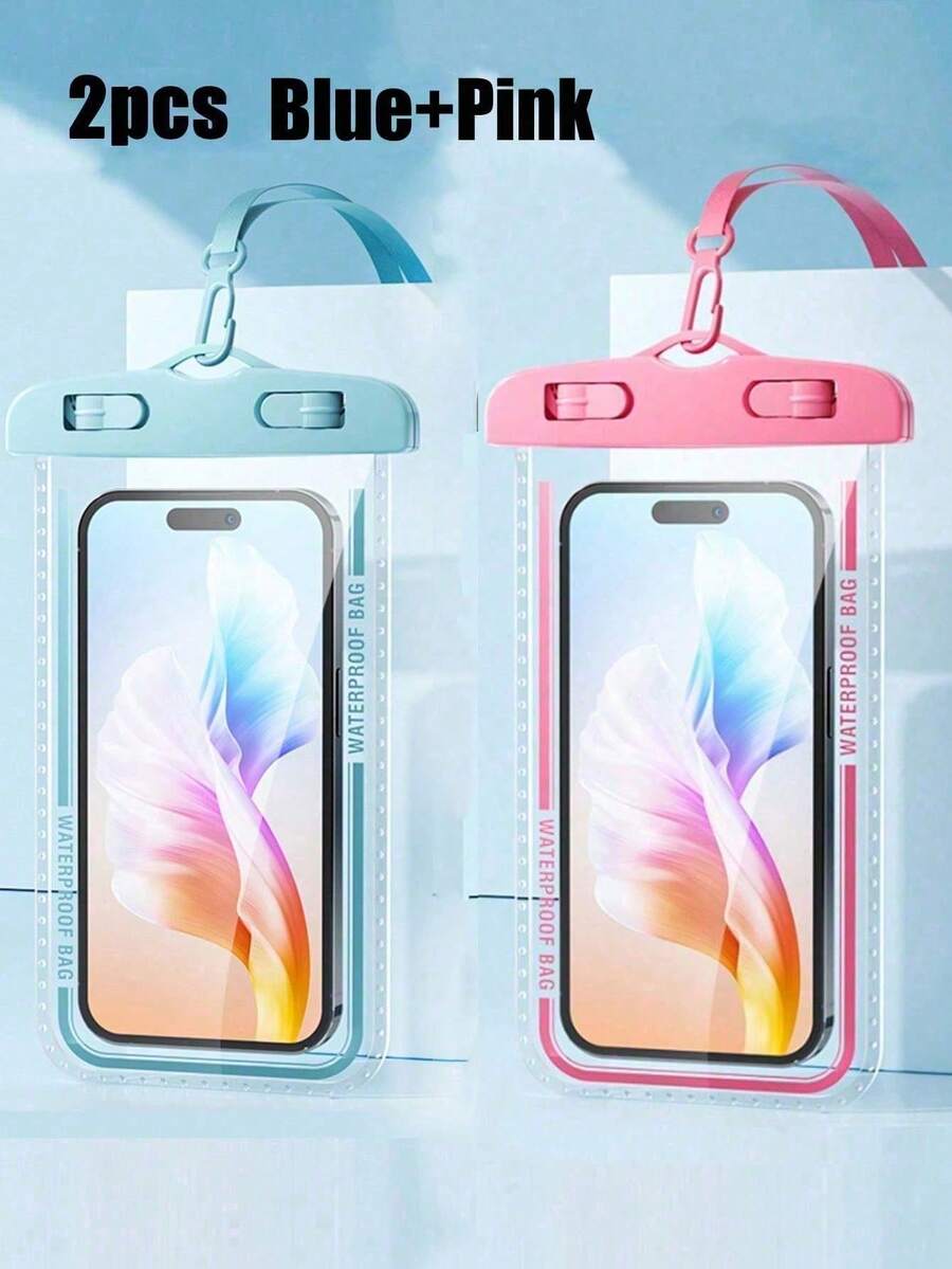 2pcs Waterproof Diving Bag, Touch Screen Sealed, Suitable For Swimming, Underwater Photography, Dustproof, Shockproof, Rainproof, Waterproof, Floating, Portable, Can Be Used As Sports Phone Case, Sports Bag, Waterproof Bag, Holiday Beach Travel Waterproof Phone Case, Summer Swimming Bag, Holiday Beach Wallet, Outdoor Sports Holiday Swimming Pool Sports Fitness Travel Bag, Unisex Travel Essential Beach Swimming Bag - 藍色+粉紅色 - 查看 1